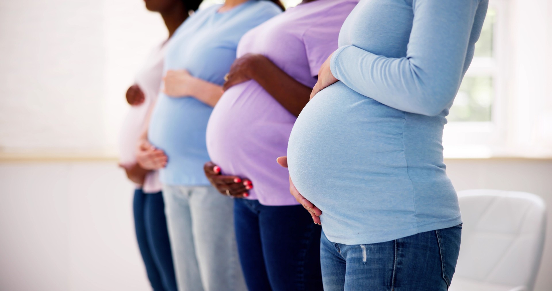 Pregnant Woman Group In Row